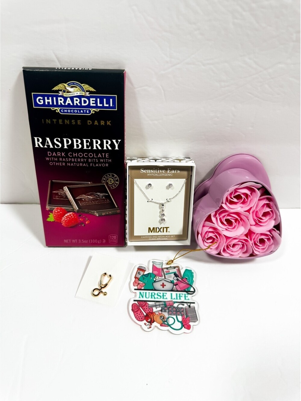 Nurses Gift Box with Raspberry Dark Chocolate, Pink Rose Box - Picture 4 of 11